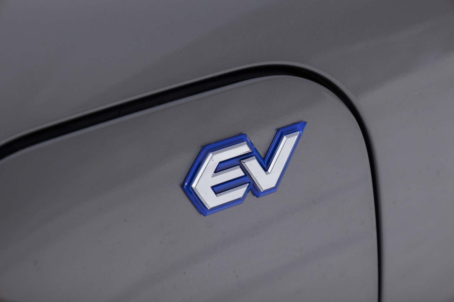 給電口などにはポップなスタイルの「EV」バッジが貼られている。
