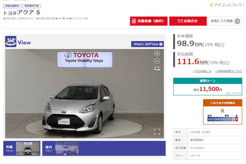 アクアの中古車の相場