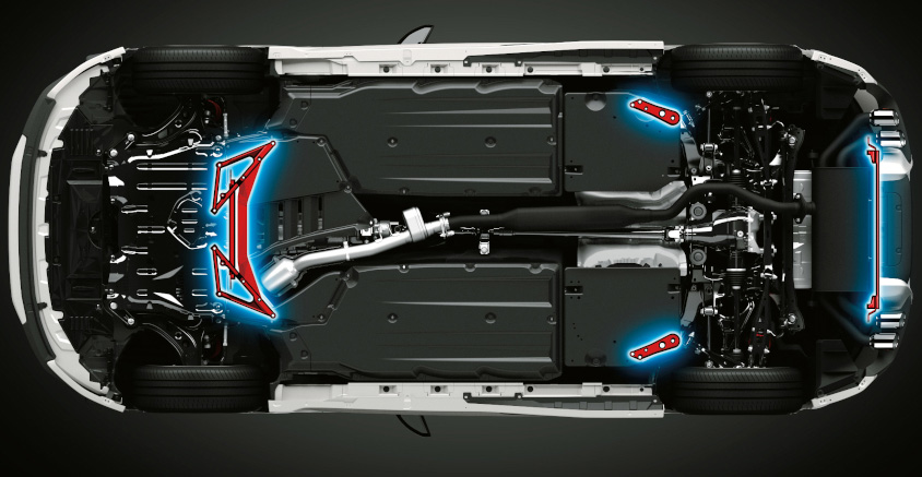 サブフレームとボディの取り付けを強化するパーツ