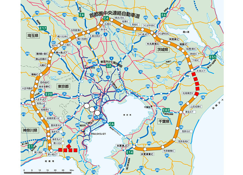 首都圏中央連絡自動車道（圏央道）の地図