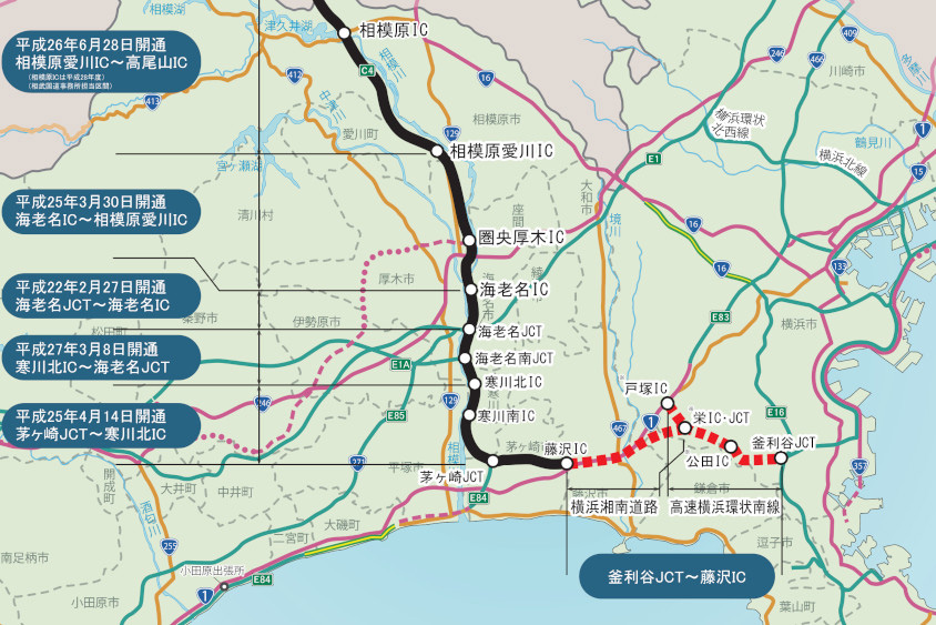 圏央道の神奈川県内のマップ