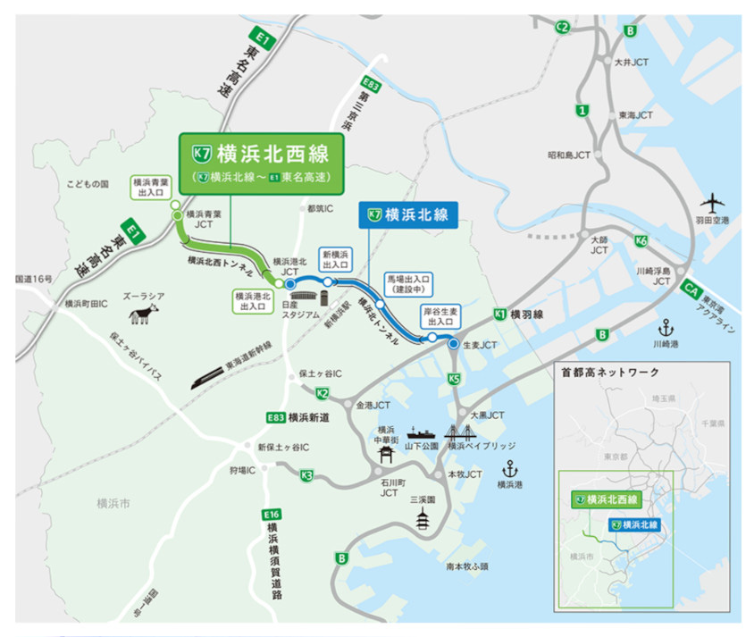 首都高横浜北西線、北線のマップ