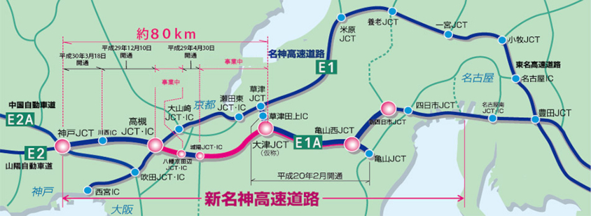 新名神高速道路の路線図