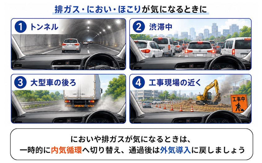 内気循環の一時的使用シーン
