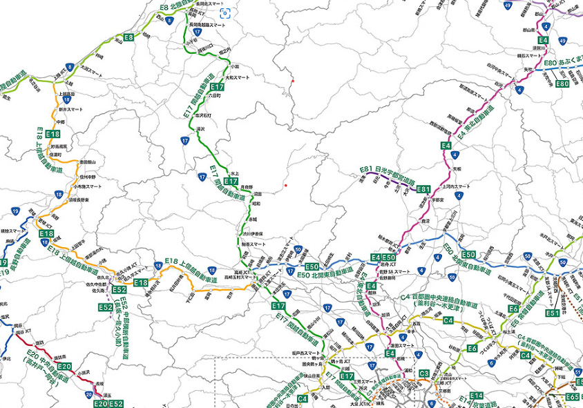 関越道とつながる高速道路路線図