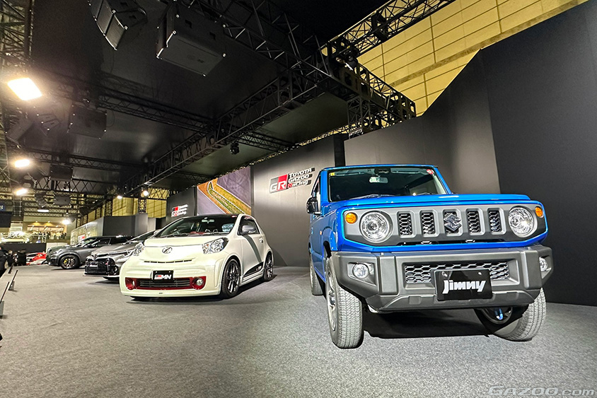 右からジムニー、iQ GRMN、GR COROLLA MORIZO CUSTOM