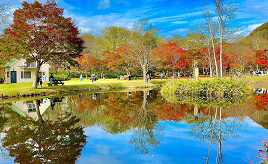 色づく木々と池や滝！目の覚めるような鮮やか紅葉スポット「福原山荘」　北海道鹿追町