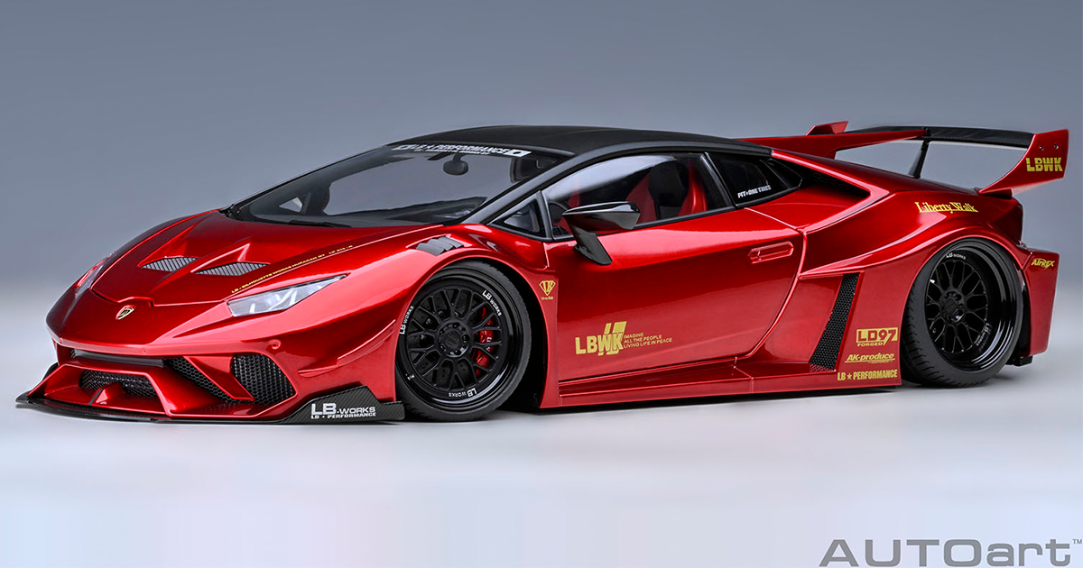 MiNiGT LBWORKS ランボルギーニウラカン　レッド ミニカー】超ワイド＆ローのアグレッシブなスタイル「LB‐シルエット