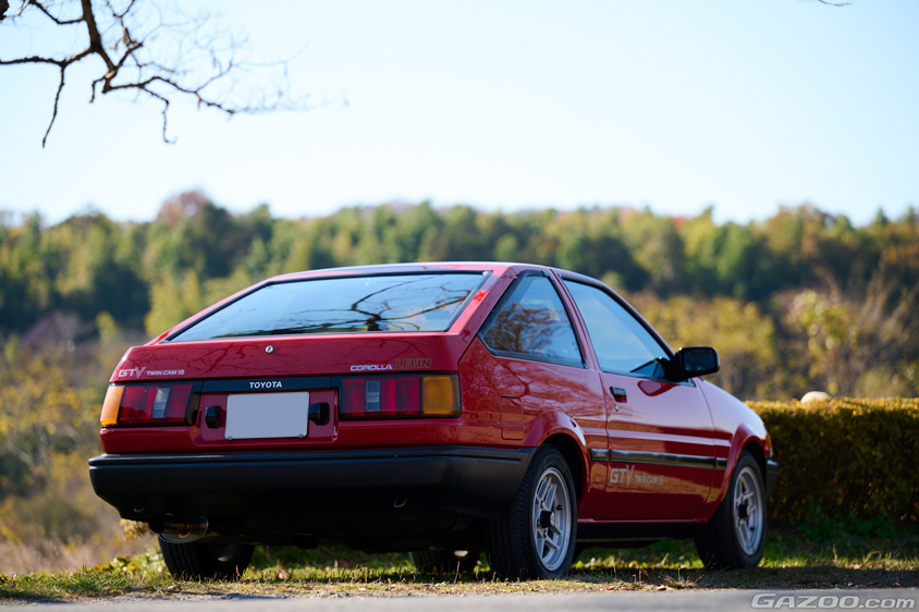 緑の中にたたずむトヨタ・カローラレビン（AE86/ハチロク）