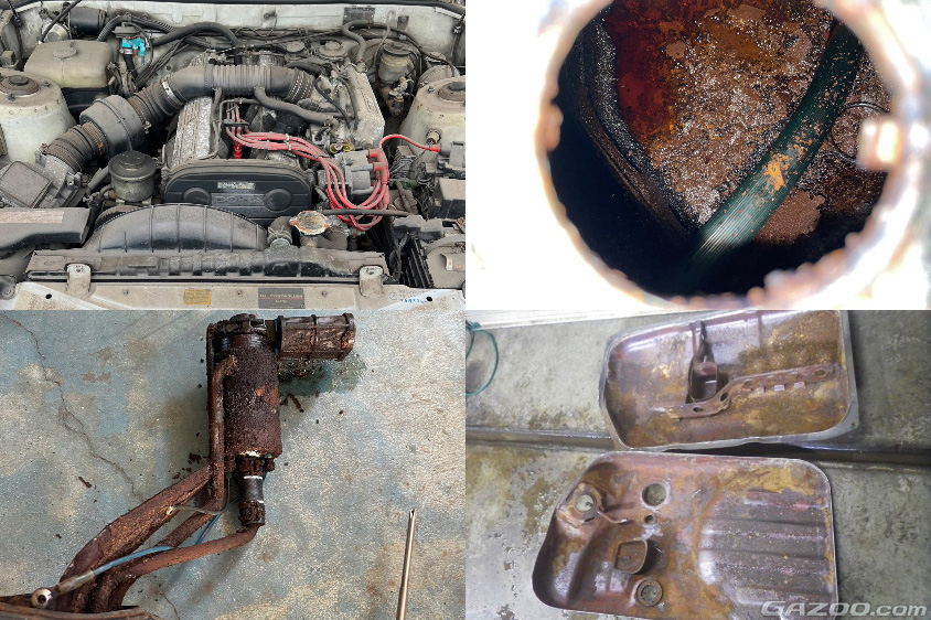 トヨタ・セリカスープラ Pタイプの錆びだらけのパーツ