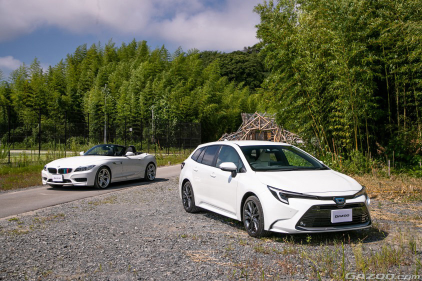 GAZOO愛車取材会の会場である宮城県東松島市のKIBOTCHA(キボッチャ)で取材したトヨタ・カローラツーリングとBMW・Z4