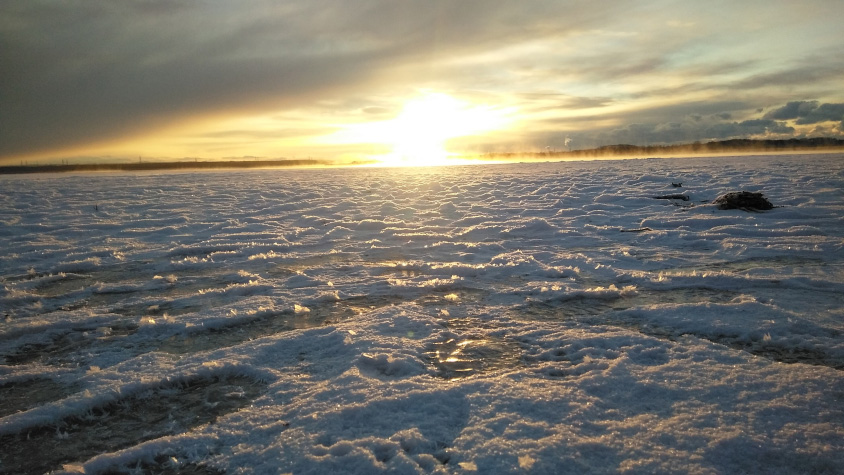 北海道の地平線と夕日