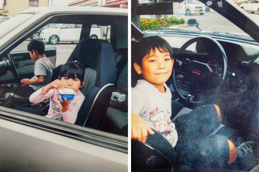 トヨタ・セリカで遊ぶよっさんさんのお子さん