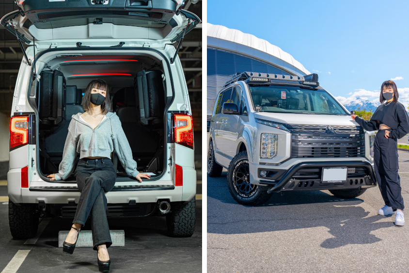 三菱・デリカD:5のリヤとフロントとmimiさん