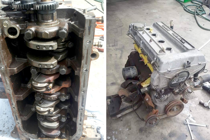 トヨタ・セリカ1600GTVのフルカウンタークランクシャフトと2T-Gエンジン