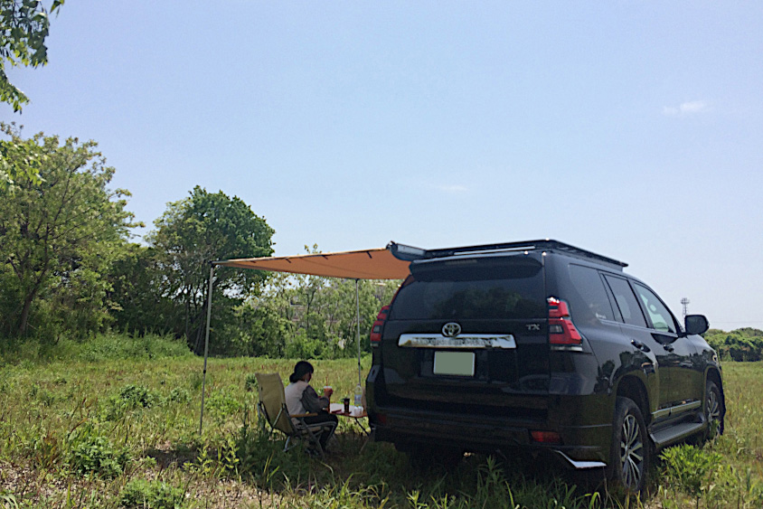 トヨタ・ランドクルーザープラドと草原