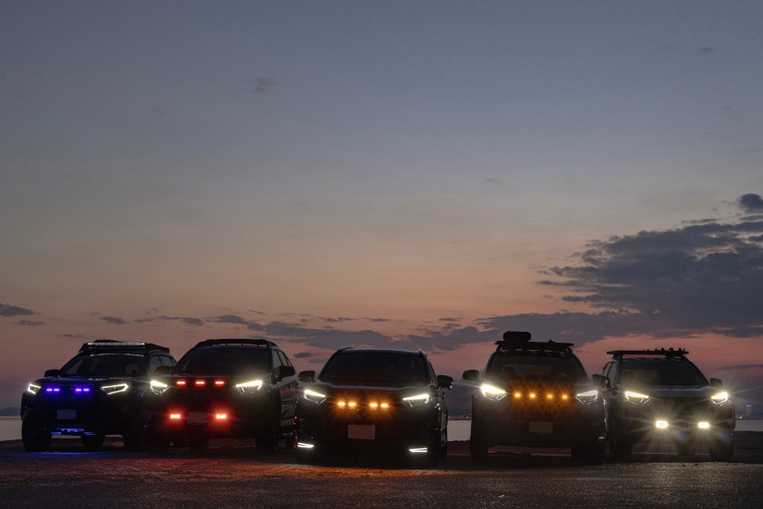 夕暮れでライトを光らせるトヨタ・RAV4