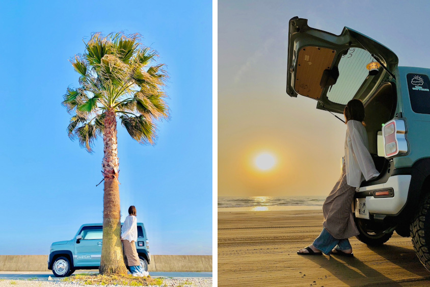 スズキ・ハスラーと海の風景
