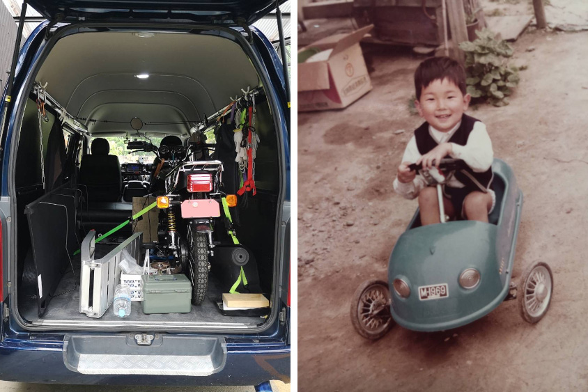 トヨタ・ハイエースにバイクを積んだリヤ