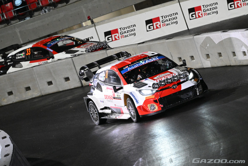 SS5～SS7をトップタイムで終え、デイ2最終の豊田スタジアムのでスーパーSSでも2番手を記録したTOYOTA GAZOO RACING WRTの勝田貴元選手（ラリージャパン2023）