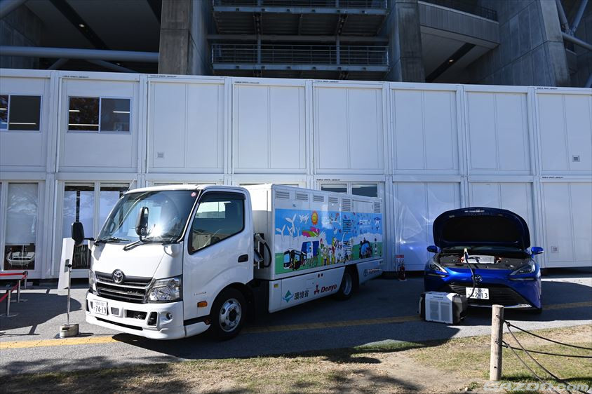 ラリージャパン2024のTOYOTA GAZOO Racingのオフィスでも燃料電池車から給電されていた