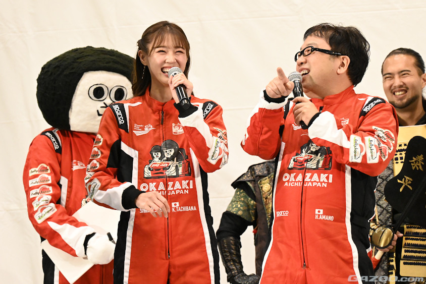 今年も参加してくれた岡崎市ラリー応援隊のキャイ～ン 天野ひろゆき隊長と副隊長の橘香恋さん