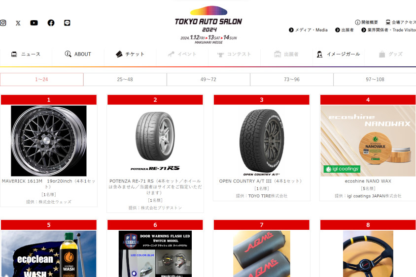 東京オートサロン2024アンケートプレゼント賞品