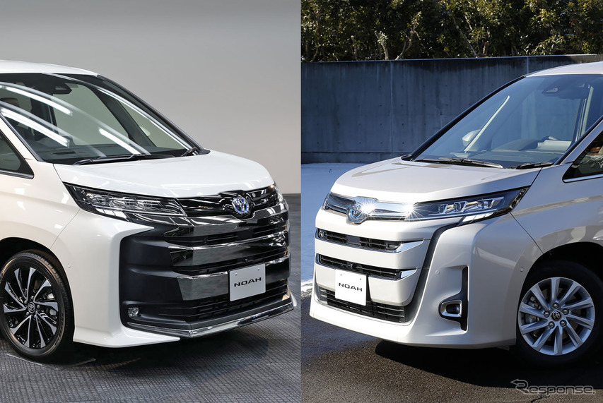 トヨタ ノア 新型のエアロモデル（左）と標準モデル（右）
